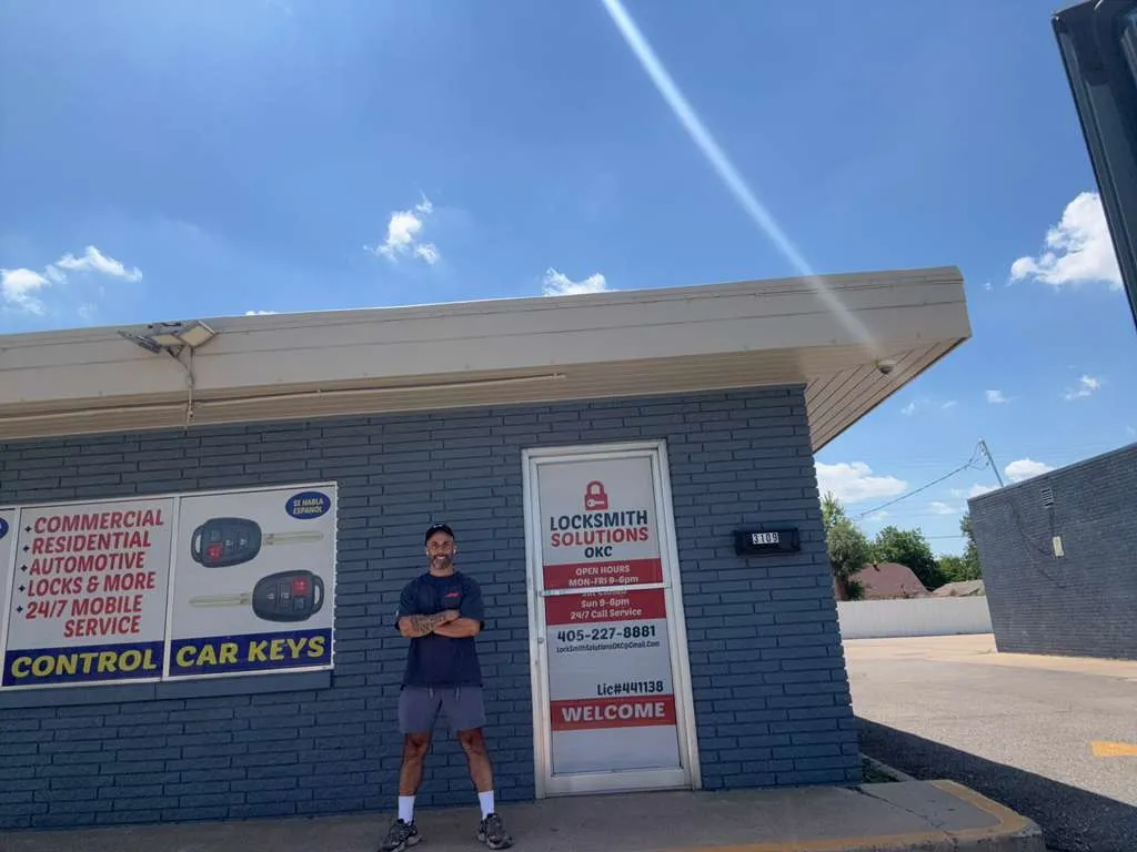 Yaniv, owner of Locksmith Solutions OKC, in front of the shop on 3109 S Western Ave